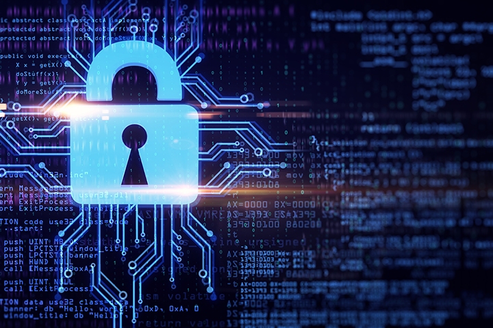 Code binaire créatif et fond de cadenas numérique. Concept de communication cryptée.