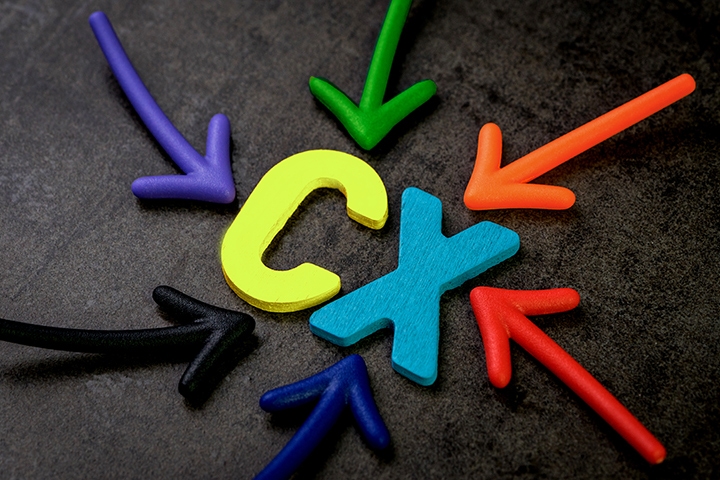 colorful arrows pointing at alphabet cx at the center