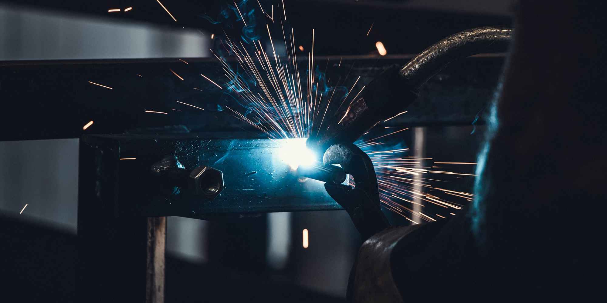 Close-up shot of person welding