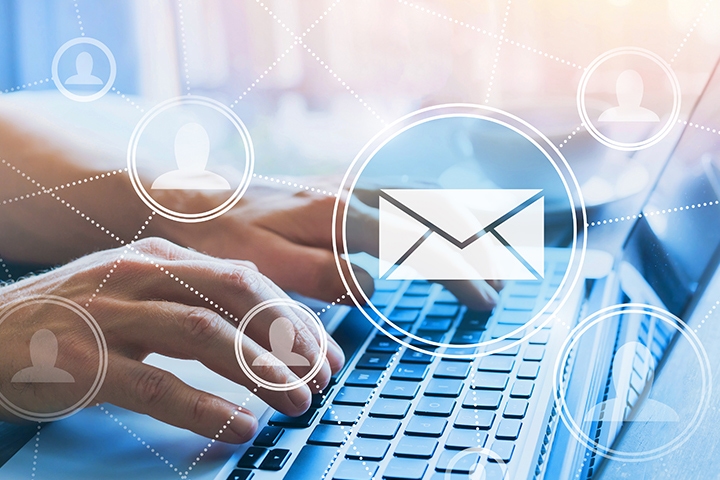 customer communication icons on blue background