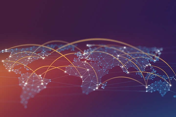 world map network connections with connected lines and nodes