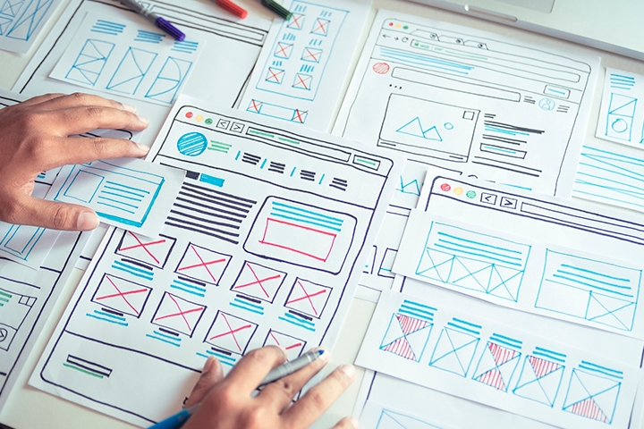 Website designer Creative planning application developer development draft sketch drawing template layout prototype framework wireframe design studio