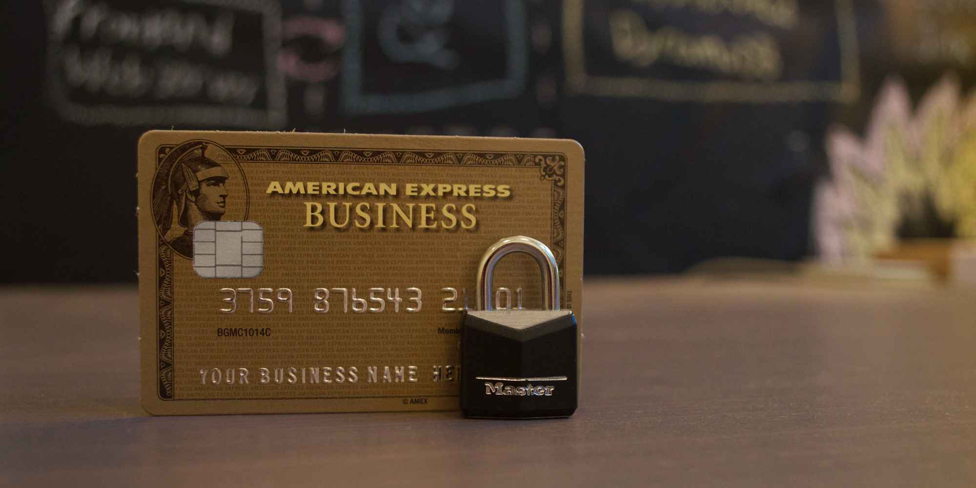 American Express card with a lock next to it 