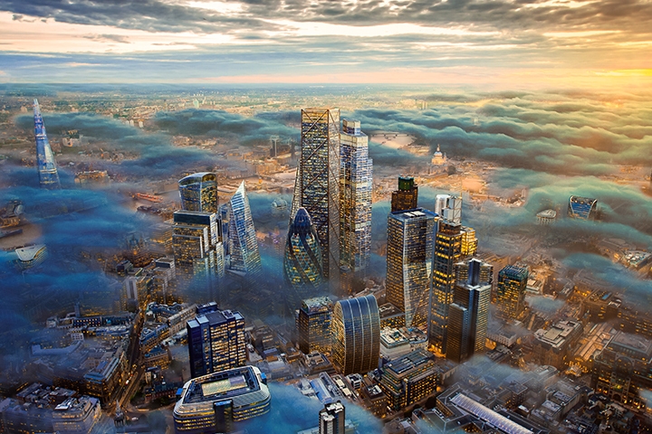 Futuristic rendering of the city of London