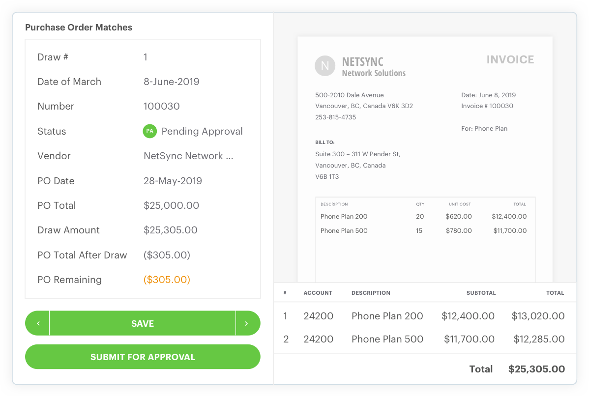 purchase order matching