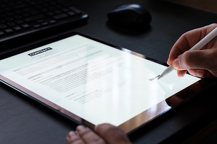 signing contract on tablet, digital signature concept signing contract on tablet, digital signature concept