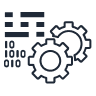 Icon showing cogs and coding