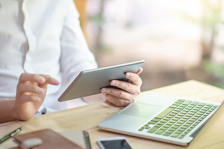 man using multiple devices, omnichannel concept