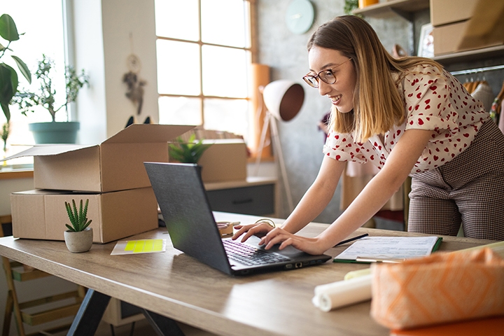 woman using computer