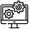 icon showing a computer screen and two cogs