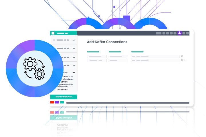 Screenshot of Apache Kafka integration against abstract branching lines background