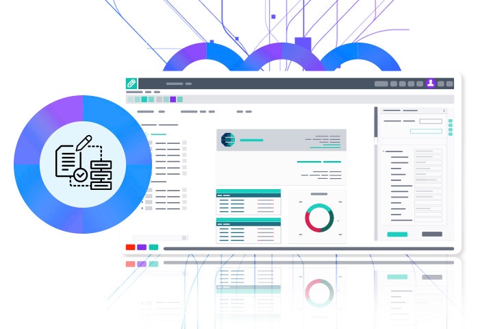 Screenshot of Inspire Interactive dynamic charting against abstract branching lines background