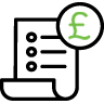 icon - paper document and a green £ sign top rigth icon - paper document and a green £ sign top rigth