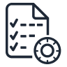 icon - document with checkmarks and a cog wheel at the right bottom corner