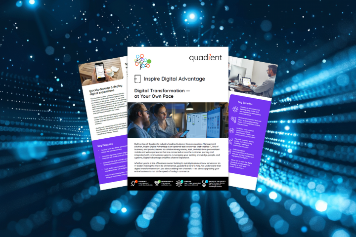 Inspire Digital Advantage | Brochure Thumbnail of Inspire Digital Advantage brochure against abstract blue light beams background