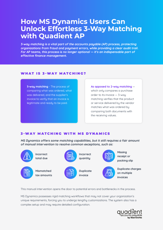 How MS Dynamics Users Can Unlock Effortless 3-Way Matching with Quadient AP