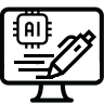 Computer monitor with writing pen and AI icon Computer monitor with writing pen and AI icon