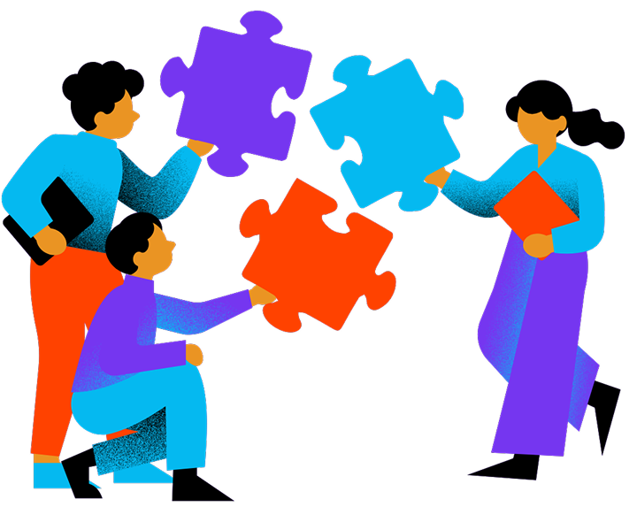 e-invoicing toolbox - an illustration of 3 people piecing together a puzzle e-invoicing toolbox - an illustration of 3 people piecing together a puzzle