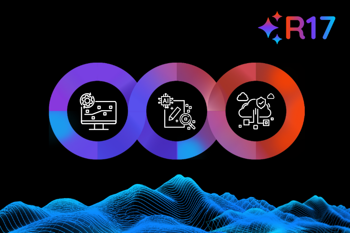 Three interconnected rings featuring icons that represent the concepts of empower, enrich, and achieve with R17 logo above Three interconnected rings featuring icons that represent the concepts of empower, enrich, and achieve with R17 logo above