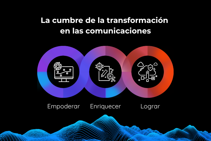 Tres iconos que simbolizan empoderamiento, enriquecimiento y logro, ubicados sobre la cima de una montaña.