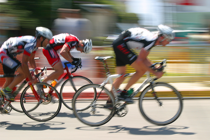 Bicyclists race toward the finish line