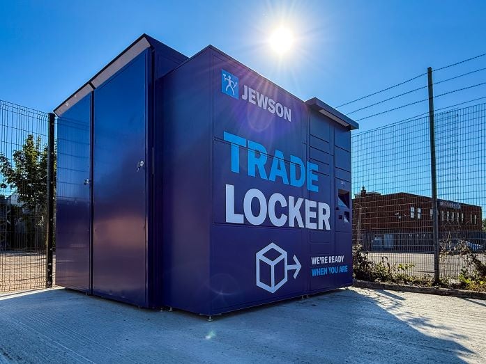 Image of an oversize parcel locker branded as Jewson