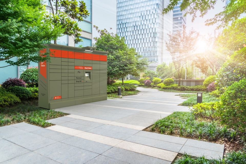 X series solar powered parcel locker from Quadient