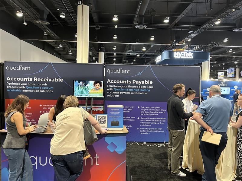 Quadient booth at Community Summit 2025 showcasing Accounts Payable and Accounts Receivable automation solutions for Microsoft Dynamics users.