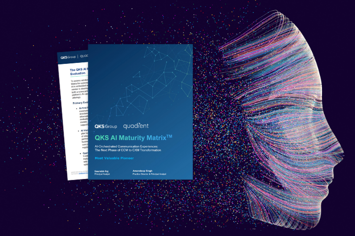 Thumbnail of the QKS AI Maturity Matrix for CCM 2025 report against an abstract AI background