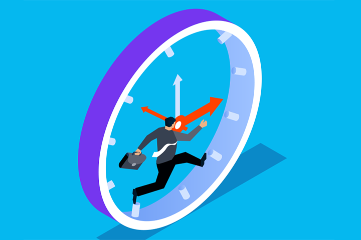 Countdown clock with businessman running