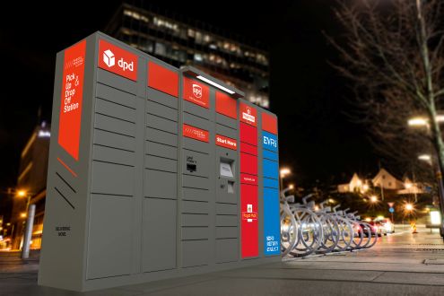 image showing parcel lockers at night