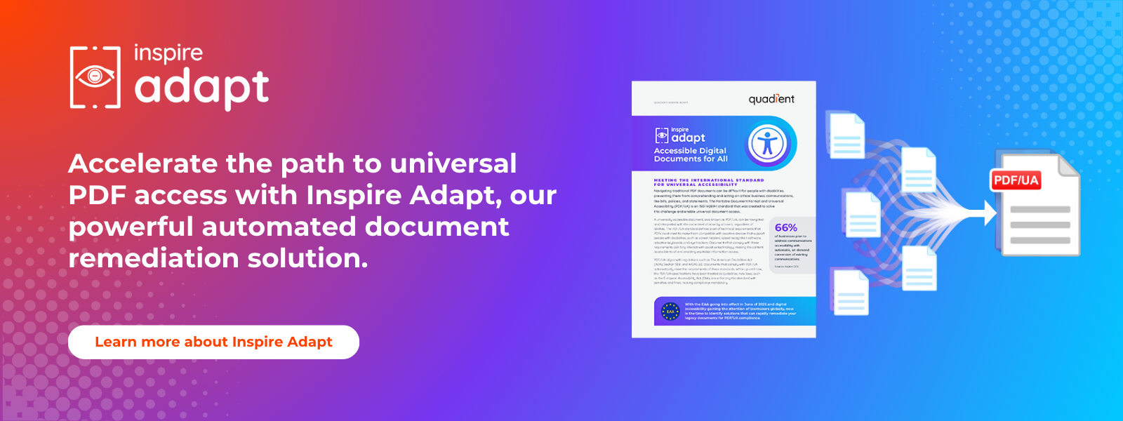 Image of the Inspire Adapt brochure showing many documents being converted to compliant documents with a call to action to read the brochure,