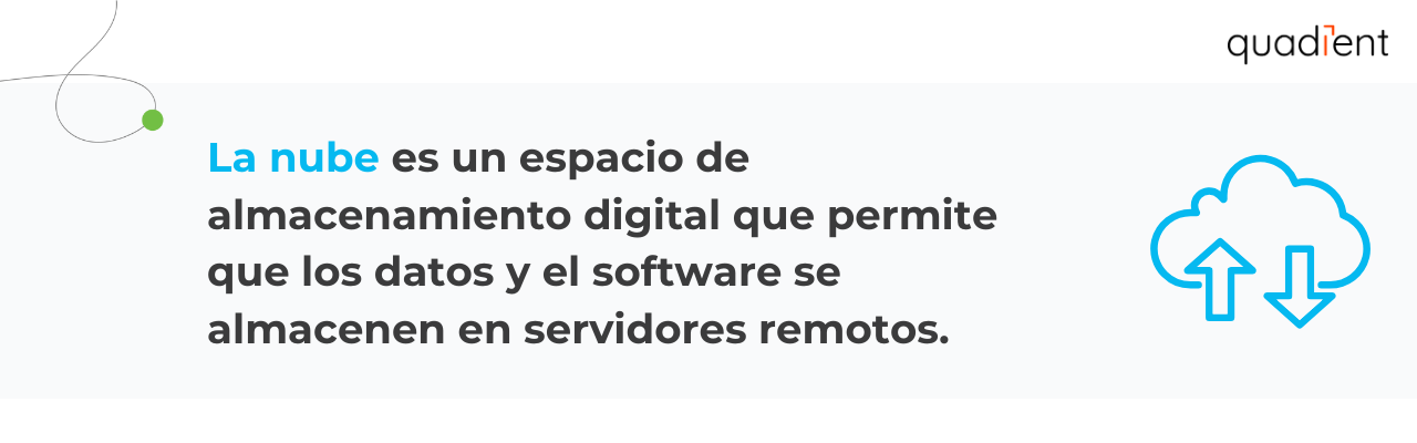 •	La nube es un espacio de almacenamiento digital que permite que los datos y el software se almacenen en servidores remotos.