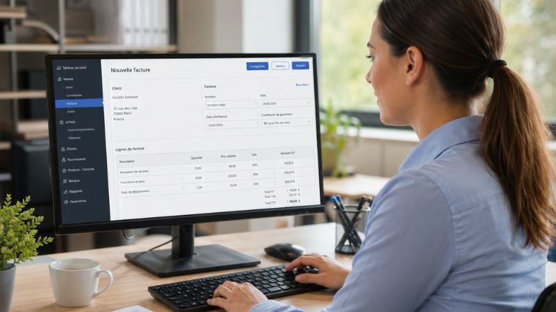 Assistante comptable utilisant un logiciel de facturation électronique