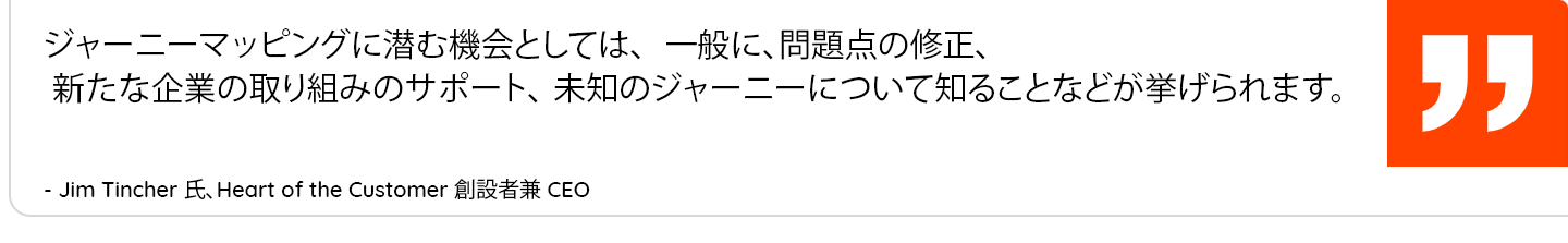 通常、ジャーニーマッピングの基本的な機会は、壊れたものを修復すること、企業の新しいイニシアチブをサポートすること、未知のジャーニーについて学ぶことです。